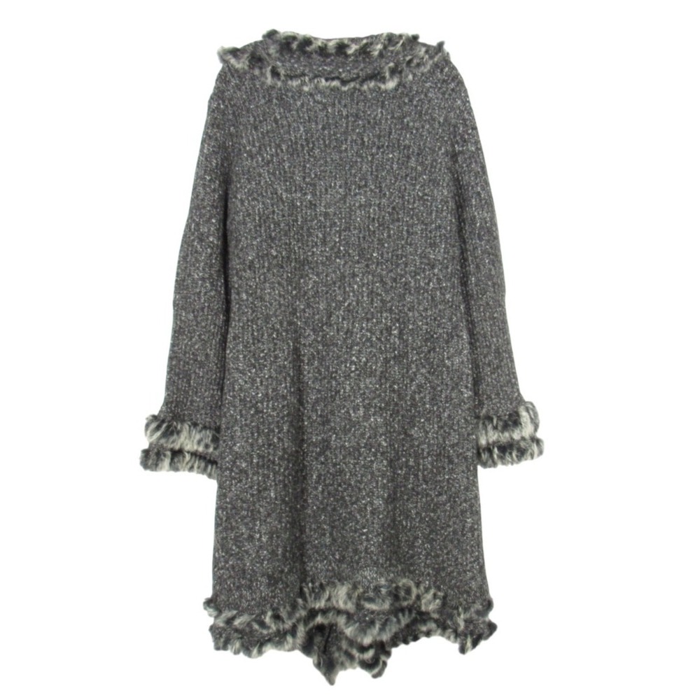 SIMPLY COUTURE Heather Gray WOOL BLEND Fuzzy FAUR TRIM Sweater Cardigan Sz XL - Picture 4 of 4